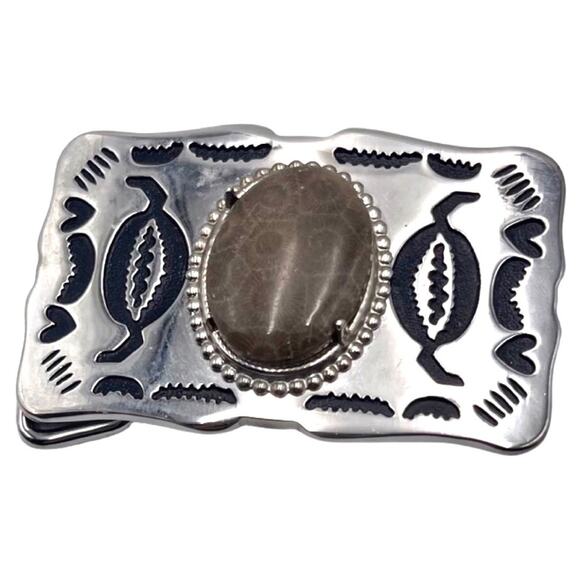 NATIVE TRIBAL real semi-precious gem stone embellished belt buckle (no leather)